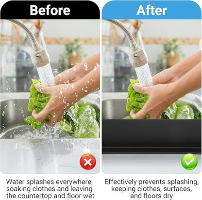 19.3 inch Sink Water Splash Guard, Silicone Sink Splash Guard, Backsplash Protector for Kitchen Countertop & Bathroom Bathtub with Non-Slip Strong Suction, Black, Pack of 2