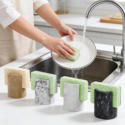 Marble Sponge Holder for Kitchen Sink Rustic Farmhouse Decor,Dish Sponge Holder Kitchen Sink Sponge Caddy (Dark Camel)