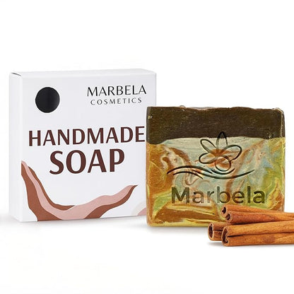 Marbela Cosmetics Handmade Soap Bar - Made in USA, Vegan Friendly, Palm Oil Free, Natural Bar Soap - Gentle Face & Body Soap for Daily Skin Care, Moisturizing & Nourishing - 3.5 oz (Cabin Spice)
