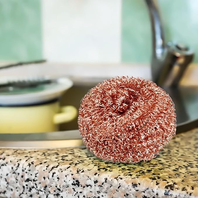 Copper-Plated Wire Sponge Balls 3-Pack, Sturdy Iron Wire Scourers For Effortless Cleaning Of Pots, Pans, Baking Trays, And Barbecue Grill Surfaces