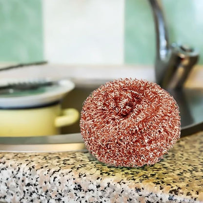 Copper-Plated Wire Sponge Balls 3-Pack, Sturdy Iron Wire Scourers For Effortless Cleaning Of Pots, Pans, Baking Trays, And Barbecue Grill Surfaces