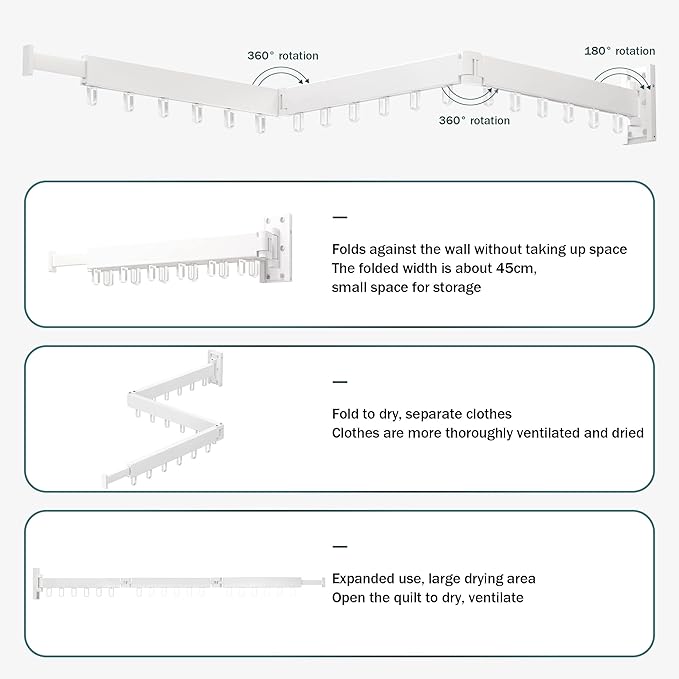LIENAHU Clothes Drying Rack,Laundry Drying Rack,Clothes Rack Wall Mount,Wall Mounted Clothes Hanger Rack,Laundry Rack Folding,Retractable Clothing Rack,Collapsible Clothes Hanging Rack(Loop,White)