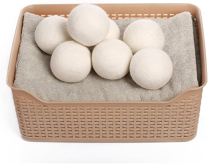 KINTOR XL Wool Dryer Balls 6-Pack, 100% New Zealand Wool, Reusable Fabric Softener, Cut Drying Time, Reduce Wrinkles Lint & Pet Hair, Hypoallergenic Quiet Laundry Balls