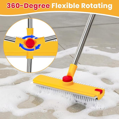 REEWII 64in Floor Scrub Brush with Long Handle,3 in 1 Hard Bristle Cleaning Brush with Scraper and Tweezers for Household Cleaning, Bathroom, Swimming Pool, Garage, Windows, Walls, and Terrace Decks
