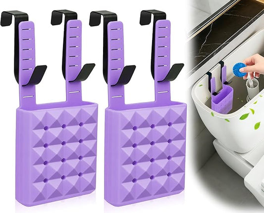 2Pcs Adjustable Toilet Tank Tablet Holder-Hanging Silicone Basket Carrier with Rustproof Hooks for Bowl Cleaner & Bleach Tablet Hanger Pouch Organizer, Accessory Fit Up to 7" Water Level