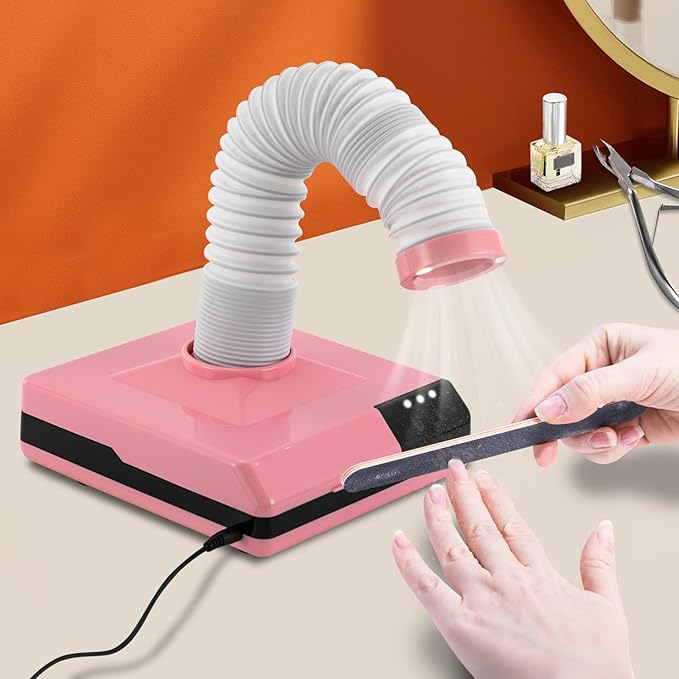 Nail Dust Collector, 2 in 1 Powerful Mini Desktop Vacuum Cleaner with Fan & LED Light, 60W Manicure Dentist Polishing Dust Suction Machine with Large Caliber Hose for Dental Lab Nail Salon (Pink)