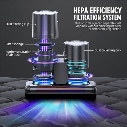 Mattress Vacuum Bed Vacuum Cleaner 16Kpa Suction 253.7nm UV-C Light, 140°F Heated Air, 30000 RPM Brushroll, Ultrasonic, HEPA Filter, Handheld Vacuums for Carpet/Sofa, 500W Corded, (Orange)