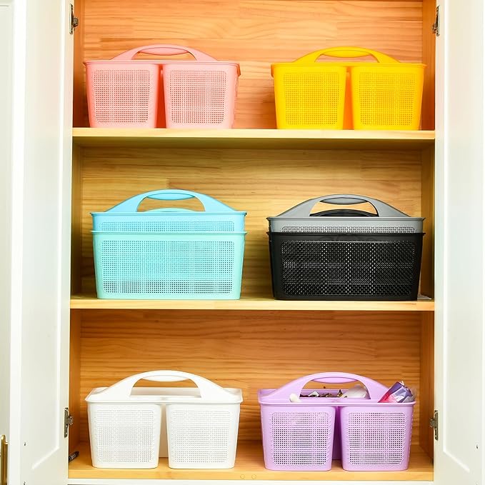 Plastic Blue Shower Caddy Basket, Divided Cleaning Portable Shower Basket with Handle Compartments Storage Organizer for Bathroom, College, Kitchen, Dorm Room Essentials