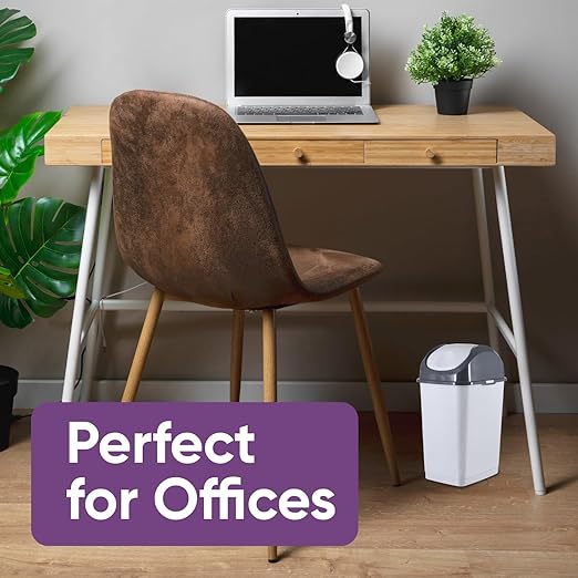 Superio Small 2.5 Gallon Plastic Trash Can with Swing Top Lid, Waste Bin for Under Desk, Office, Bedroom, Bathroom- 10 Qt, Beige/Brown (SmokeWhite/Grey)