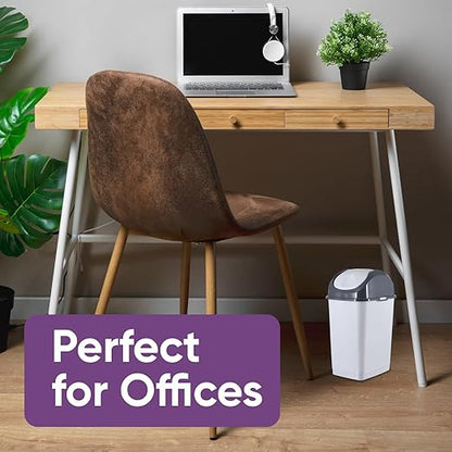 Superio Small 2.5 Gallon Plastic Trash Can with Swing Top Lid, Waste Bin for Under Desk, Office, Bedroom, Bathroom- 10 Qt, Beige/Brown (SmokeWhite/Grey)