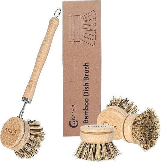 Kitchen Scrub Brush - Hard Bristle, Cast Iron Scrubber Sustainable & Biodegradable, Kitchen Brushes for Dishes, Pans and Pots