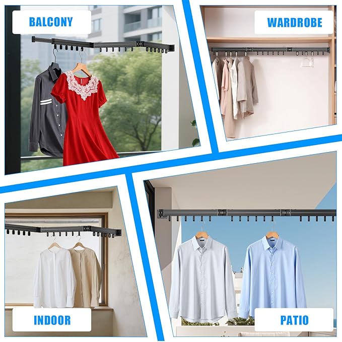 KAXIWEI Clothes Drying Rack, Wall Mounted Laundry Drying Rack, Upgrade 3-Fold Foldable Collapsible Retractable Clothing Drying Rack – Space Saving Laundry Drying Rack for Small Laundry Room & Home Use