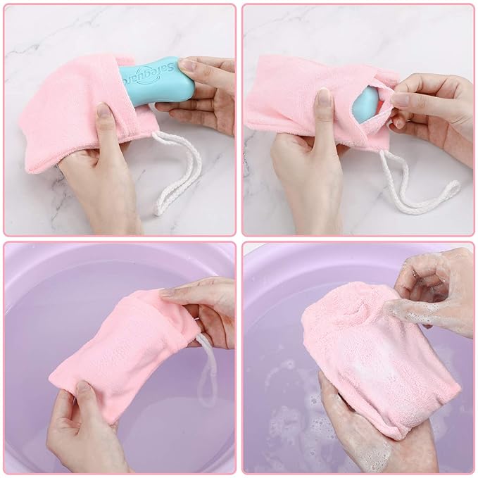 8 Pieces Soap Holder Bag Microfiber Soap Exfoliating Saver Bag Hanging Soap Saver Pouch Colorful Soft Soap Bags for Body Face Cleaning Supply, 4 Colors