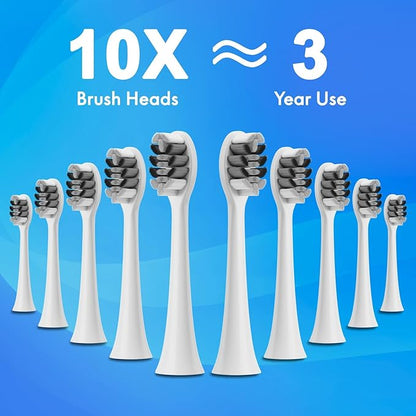 Kuicur Electric Toothbrush, 10 Brush Heads & Travel Case, 42,000 VPM Electric Motor & USB Charging, 5 Modes with Smart Timer, Ultra Whitening Toothbrush for Adults and Kids