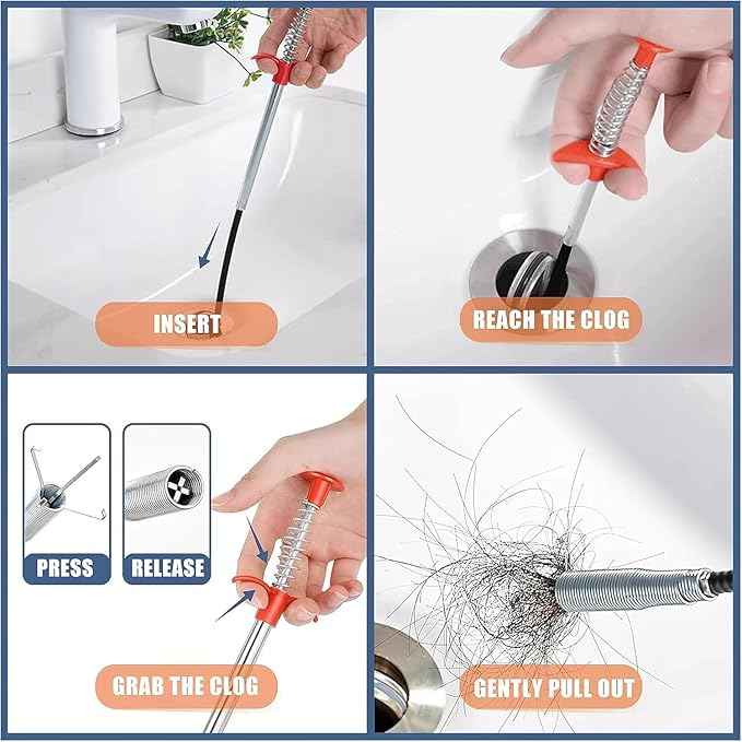 33" Drain Snake, 4-Claw Flexible Grabber Claw for Sink/Shower/Bathtub, Narrow Space Drain Hair Removal Tool