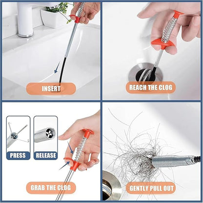 33" Drain Snake, 4-Claw Flexible Grabber Claw for Sink/Shower/Bathtub, Narrow Space Drain Hair Removal Tool