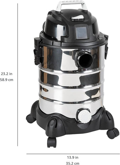 Amazon Basics Wet Dry Shop Vacuum Cleaner, 6 Gallon, 3.5 HP Stainless Steel, with Filter, Grey/Black