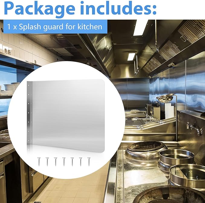 Amylove 26 x 20 Inch Stainless Steel Splash Guard Stainless Steel Wall Mount Guard with Screws Screws for Bathroom Sink Side Sink Splash Prep Sinks Protector for Commercial Kitchen Restaurant