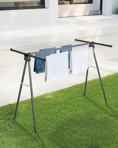 JS HANGER A Shape Clothes Drying Rack Folding Outdoor Clothesline, Heavy Duty Stainless Steel Laundry Drying Rack, Foldable Portable Clothing Dryer 46 Feet