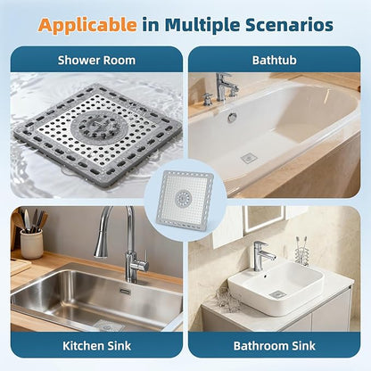 Hibbent 2 Pack Upgraded Shower Drain Hair Catcher, Shower Drain Cover for Bathroom Floor 6" Drain, Anti-Clogging Bathtub Drain Strainer, Stainless Steel Kitchen Sink Drain Strainer with Handle, Grey