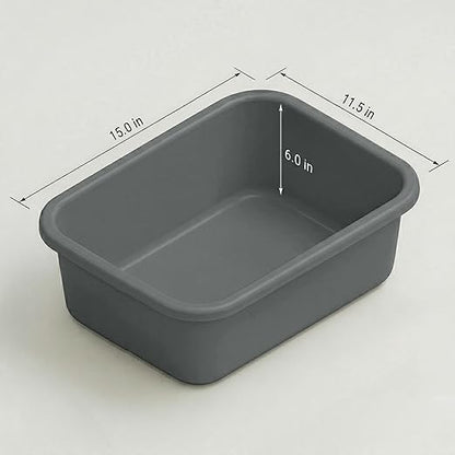 DecorRack 2 Plastic Wash Basins, Large 10 Quart Graduated Bucket, Portable Washbasin for Washing, Cleaning, Foot Bath, Dishes, Face Cleansing Bowl, Gray (2 Pack)