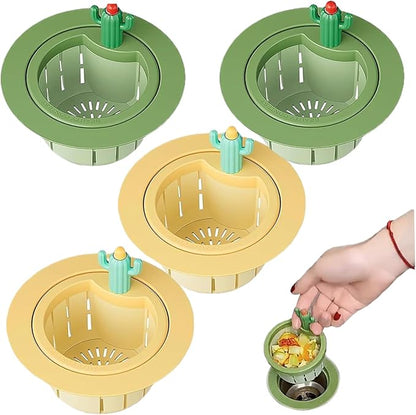 4PCS Cactus Sink Strainer Cactus Kitchen Sink Drain Basket Auto-Dumping Filter Multi-Functional Anti-Clogging Kitchen Drainer with Lifting Handle