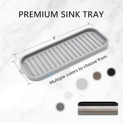 Silicone Sponge Holder 2 Pack, Dish Soap Holder for Kitchen Counter, Waterproof Sponge Soap Tray for Kitchen Sink Bathroom, Multipurpose Sink Caddy Organizer for Soap Dispenser Light Grey