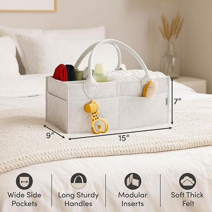 PUTSKA Baby Diaper Caddy Organizer - Nursery Storage Basket for Diaper Station, Baby Basket Shower List and Registry Gift Must-Haves, Newborn Essentials, Nursery Decor for Boy or Girl - White, Large