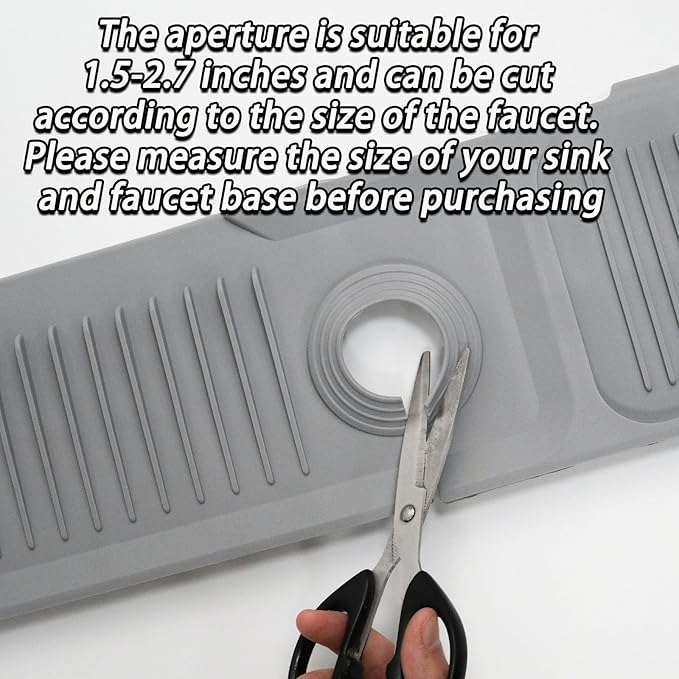 24 Inch Light Gray Durable Faucet Mat, Silicone Kitchen Sink Splash Guard Behind Faucet, Draining Mat for Kitchen/Bathroom/Farmhouse/RV (60 * 15 * 1.8cm)