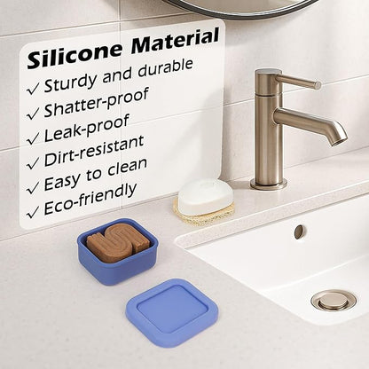 AIDIMMING Small Leakproof Silicone Travel Soap Case & Shampoo Bar Holder | for Travelers & Gym, Camping, Airplane Essentials | Perfect for Kitsch & Dove & Round Soap Bar Compatible (Deep Blue)