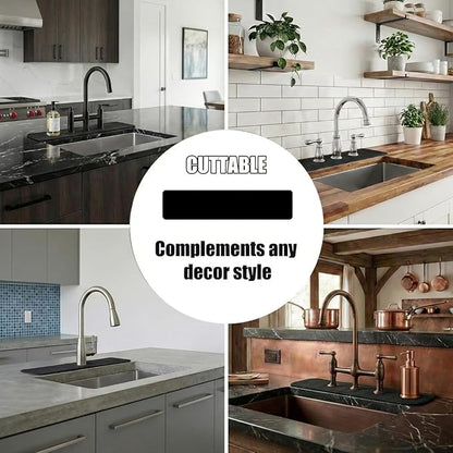 Customizable Kitchen Sink Faucet Mat: 24"Lx5.5"W Absorbent Sink Edge Protector & Bathroom Counter Protector - Quick Drying Splash Guard Cut to Fit 2, 3, 4 Holes Faucet, Soap Dispenser & Irregular Sink