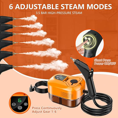 Steam Cleaner for Home & Car - 1800ML Water Tank 15s Heat-Up Portable Steamer for Cleaning, 6 Level Handheld Steam Cleaner for Car Detailing with 17 Accessories for Furniture, Grease, Carpet, Grout
