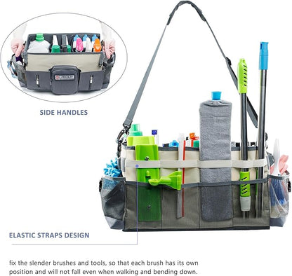 Large Cleaning Supplies Organizer-Cleaning Caddy Organizer With Handles & Shoulder Strap-Cleaning Bags for Cleaning Suppliers-Housekeepers Wearable Cleaning Tote Upgraded