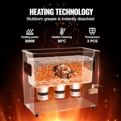 VEVOR 6L Ultra Sonic Cleaner, 180W Digital Ultrasonic Cleaning Machine with Gentle Mode & Upgraded Degassing, 40kHz Industrial Ultrasound Cleaner with Heater & Timer for Retainer, Jewelry, Tools