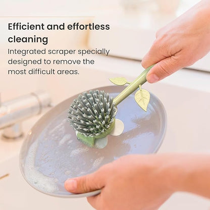 Vigar Florganic Dish Brush with Holder - Dish Scrubber with Handle for Dishes, Kitchen Sink Cleaning Brush, Pot Scrubber, Kitchen Scrub Brush, Dishwashing Brush Tool for Sink Cleaning - Orange