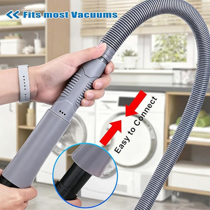 Dryer Vent Cleaner Kit: Vacuum Hose With Brush & Gloves Fits for Vacuums Cleaner, Refrigerator Condenser Coils, and Tight Spaces Behind Appliances, Deep Cleaning Tools for Clogged Ducts-Gray