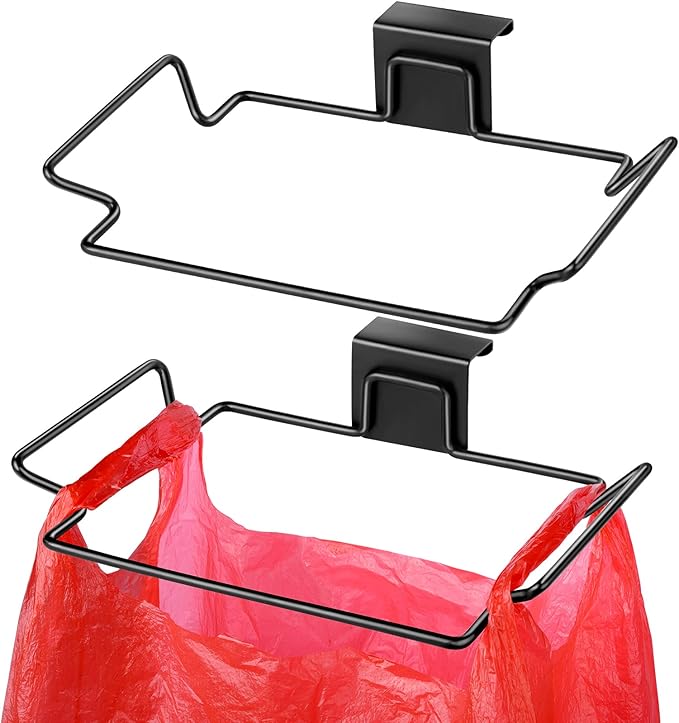 Trash Bag Holder,2 Pack Trash Bag Holder for Cabinet Door and Cupboards,Stainless Steel,Black,Plastic Bag Holder under Sink,Use for Kitchen,Bathroom,Camper,Rv