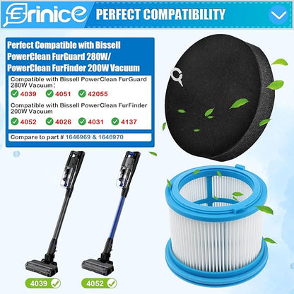 4039 Filter Replacement for Bissell PowerClean FurGuard 280W 4039 4051 4205 Vacuum Filters for Bissell PowerClean FurFinder 200W Vacuum 4052 4026 4031 4137, Comapre to part# 1646969 & 1646970