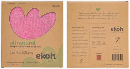 EKOH Swedish DishCloths for Kitchen 12 Pack, Reusable Paper Towels Washable, Eco-Friendly Cellulose Sponge, Microfiber Alternative Dish Cloth, Eco Friendly Cleaning Essentials