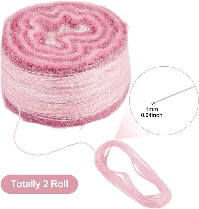 2 Roll Mohair Wool Yarn Soft for Crocheting Knitting Hand Washable Long Wool Yarn DIY Scarf Crochet Thread for Clothes Hats Sweater Scarf Craft Projects (Pink)