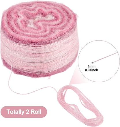 2 Roll Mohair Wool Yarn Soft for Crocheting Knitting Hand Washable Long Wool Yarn DIY Scarf Crochet Thread for Clothes Hats Sweater Scarf Craft Projects (Pink)