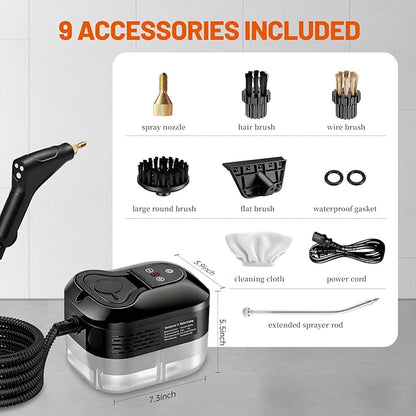 Pressurized Handheld Steam Cleaner, Portable Steamer for Cleaning with 1.2L Large Tank, 15s Fast Heat-Up, 6-Level Adjustable, Powerful Steam Cleaner for Home, Car, Kitchen, Tile, Grout(black)