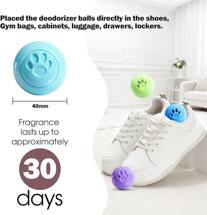 SCENTORINI Shoe Deodorizer Balls, 12 Pack Sneaker Deodorizer Balls, Odor Eliminator for Smell Shoes, Long Lasting Shoe Freshener for Gym Bags, Drawers and Small Spaces