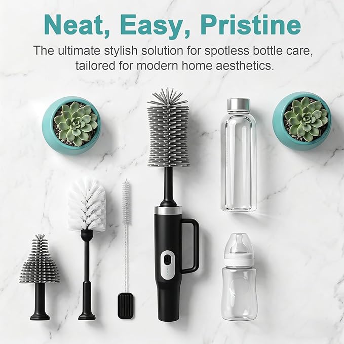 5-in-1 Long Handle Electric Water Bottle Brush, Straw Cleaner Brushes with Removable Brush Head, Water Bottle Brush, Bottle Brush,for Stanley Cups, Baby Bottles, Pacifiers