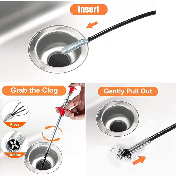 Drain Snake，Plumbing Drain Clog Remover, Gutter Cleaning Tools for Toilet Shower Kitchen Bathroom Tub, Clogged Drains Opener Cleaning Tool, Flexible Grabber Claw Pick Up Reacher （76 in）