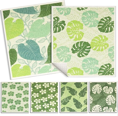 6 - Pack Swedish Kitchen Dish Cloths - Reusable Paper Towels for Counters & Dishes - Eco Friendly Cellulose Sponge Cloth (Botany)