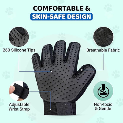 Pet Hair Remover Roller with 2 Grooming Gloves – Reusable Lint Remover for Dogs and Cats (Blue)