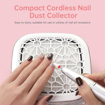 Nail Dust Collector, Cordless Dust Collector Nail Tech, Compact Powerful 6000RPM Nail Vacuum Fan Rechargeable Dust Extractor for Acrylic Gel Polish Manicure Pedicure for Home