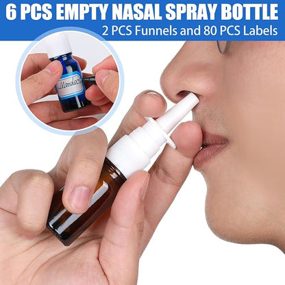 10 Pcs Nasal Spray Bottle, 10ML/0.35OZ Glass Brown and Bule Nasal Spray Bottles Empty Refillable with 2 Funnels and 2 Labels