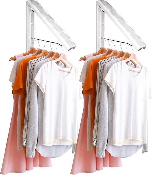InstaHanger Clothes Drying Rack - Wall Mounted Laundry Drying Rack for Small Spaces - Wall-Mounted Clothes Racks Holds Up to 60 lbs - Space Saving Collapsible Laundry Hanger for Storage - Pack of 2
